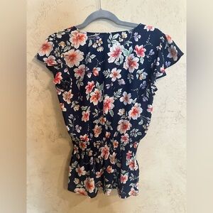 Bobeau Navy Floral Top